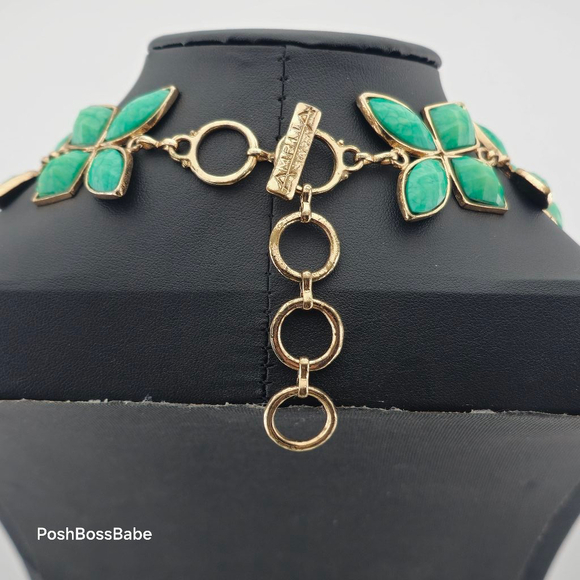 Amrita Singh Green Leaf Statement Necklace Bold With Gold Tone Accents - Picture 6 of 10
